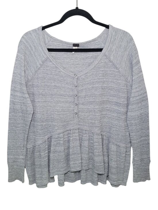 We The Free Tops - FP We The Free Coastline Waffle Knit Peplum Henley Top Thermal Gray XS Boho